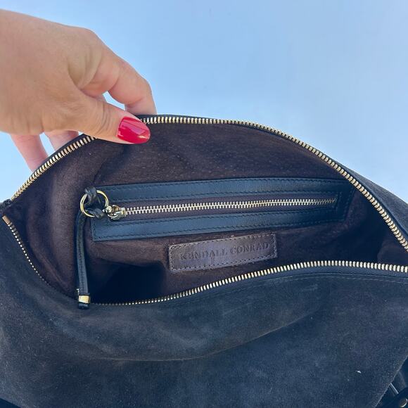 Kendall Conrad Black Suede Shoulder Bag Tote Luxury USA Minimalist Purse - Picture 11 of 13